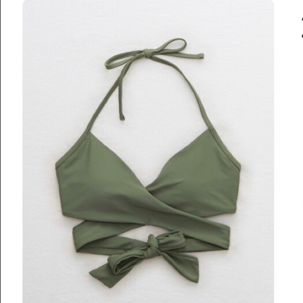 Aerie Wrap Halter Bikini Top Olive Green
